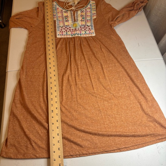 Hayden L. A. Aztec Embroidered Brown Sienna Tunic Dress Size M Southwest Boho - Picture 9 of 10
